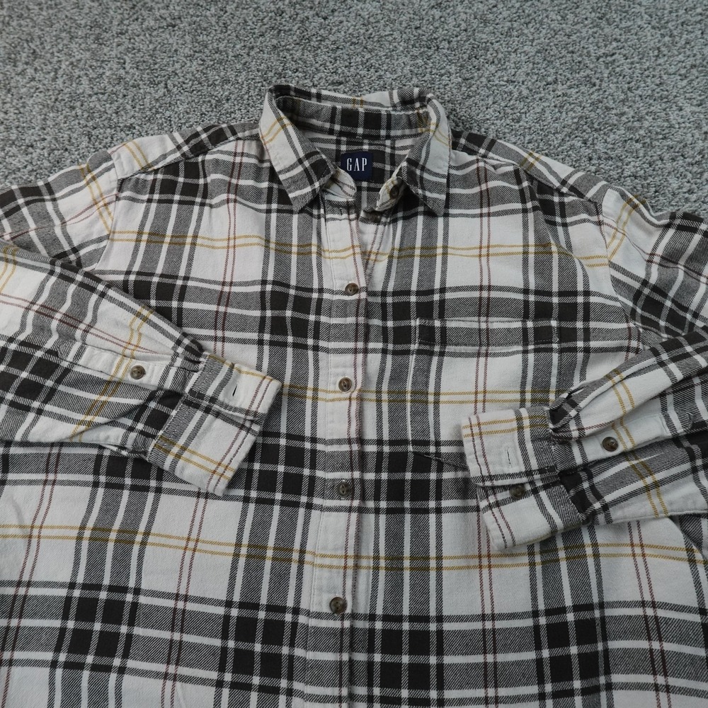 Gap Shirt Mens M White Gray Plaid Flannel Long Sleeve Button Up Casual Preppy